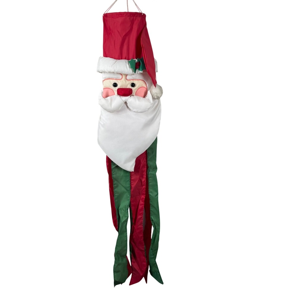 Vtg 1989 Windsport Santa Claus Windsock Christmas Outdoor Decor Red Green 48"